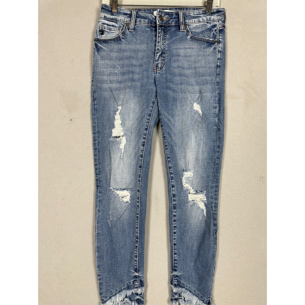 Kancan Jeans Womens 9-28 Skinny Blue Distressed Frayed Hem 5-Pocket Denim EUC
